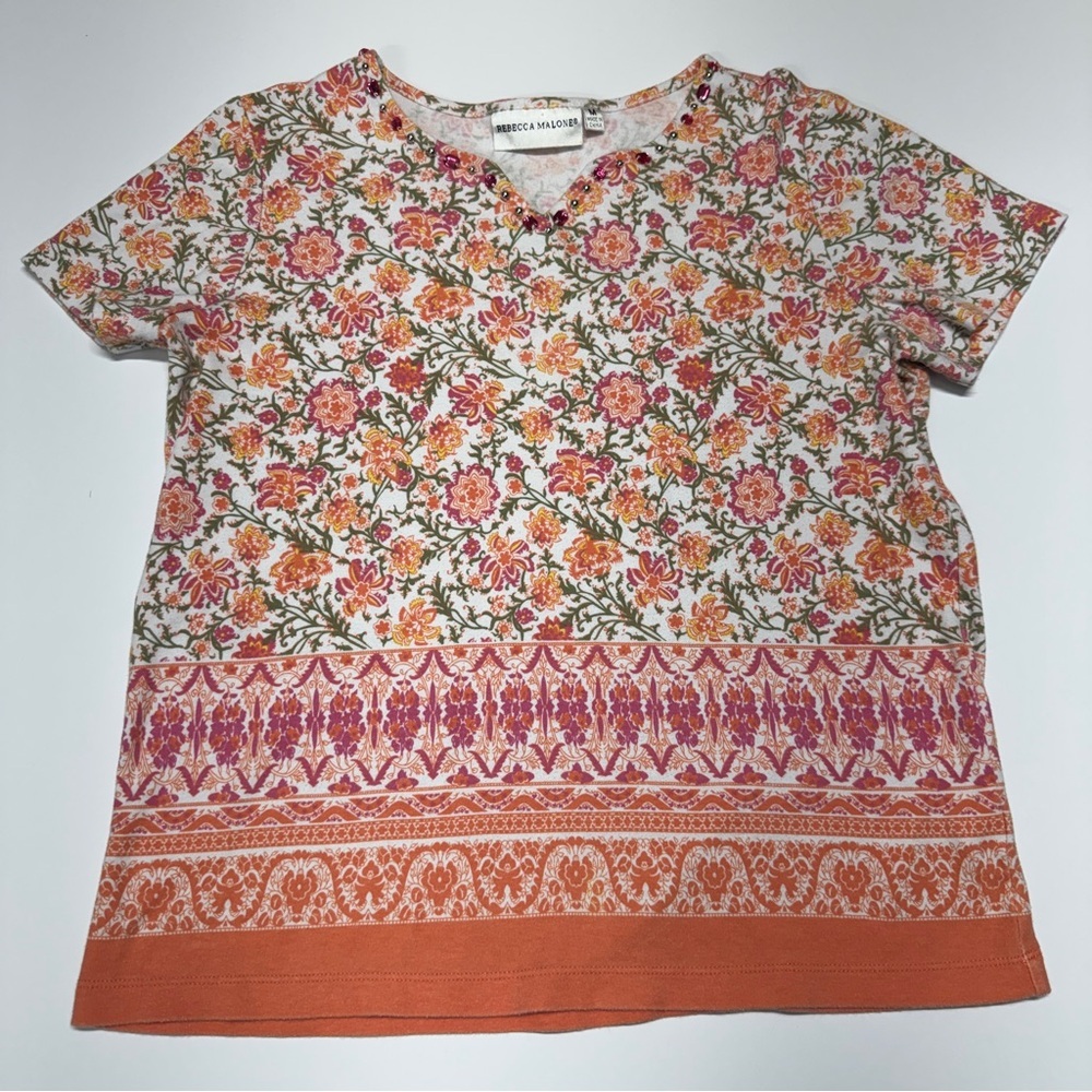 Rebecca Malone Orange and Pink Floral Short Sleeve Top